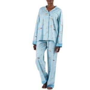 Munki Munki Pajama Set Women Blue All Dogs Welcome) Flannel Button Front XL